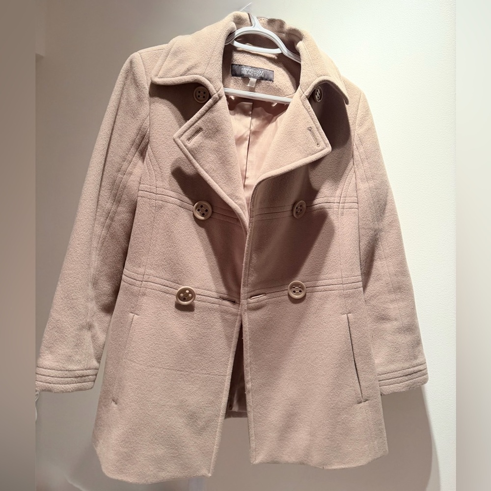 Kenneth Cole Women's Beige Double-Breasted Pea Coat
